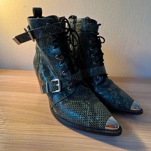 ASOS Silver Tipped Lace Up Snake Boots